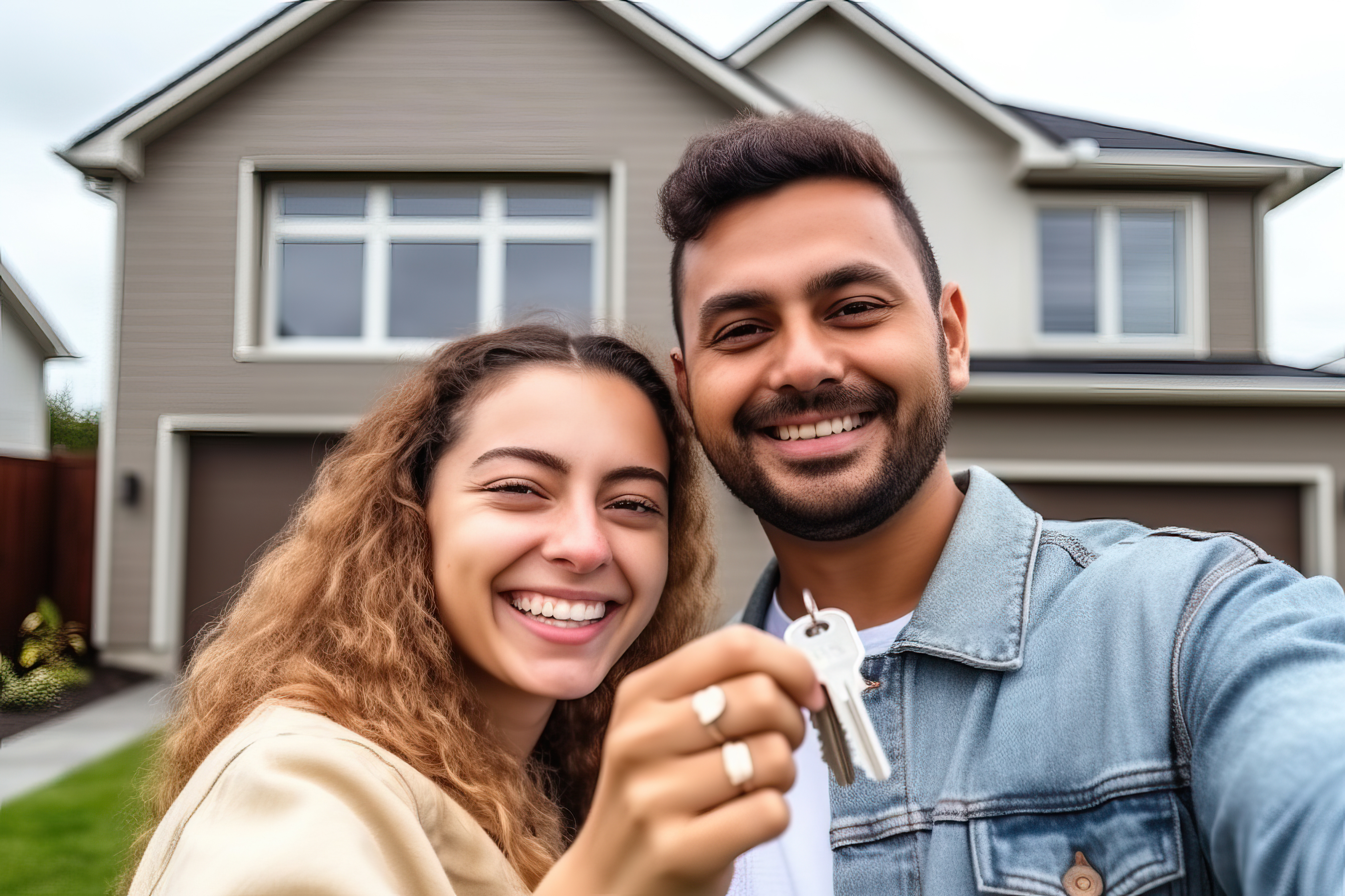 Young couple happy after buying hteir first home